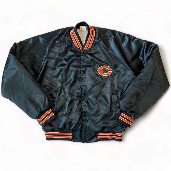 Chalk Couture Other - Vintage 80s Chicago Bears NFL Football Satin Snap Bomber Jacket Chalk Line L USA